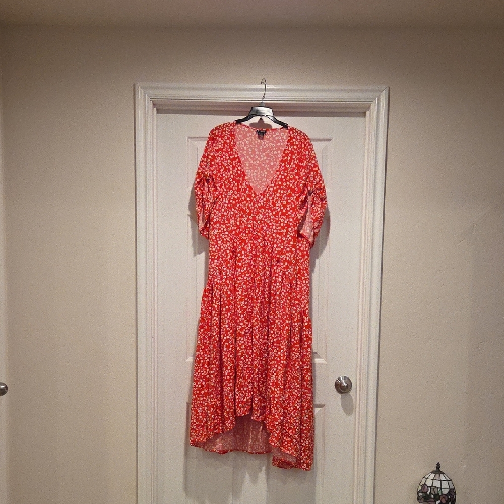 Evans Red Floral Print Dress